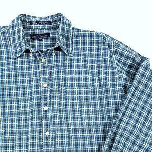 JOHN ASHFORD Men's Shirt Large Blue Plaid Long Sleeve Button Down